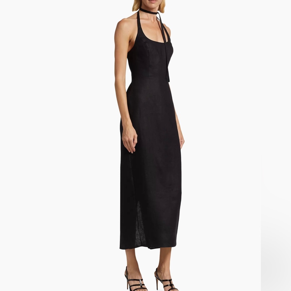 Reformation Yana Linen Dress Black